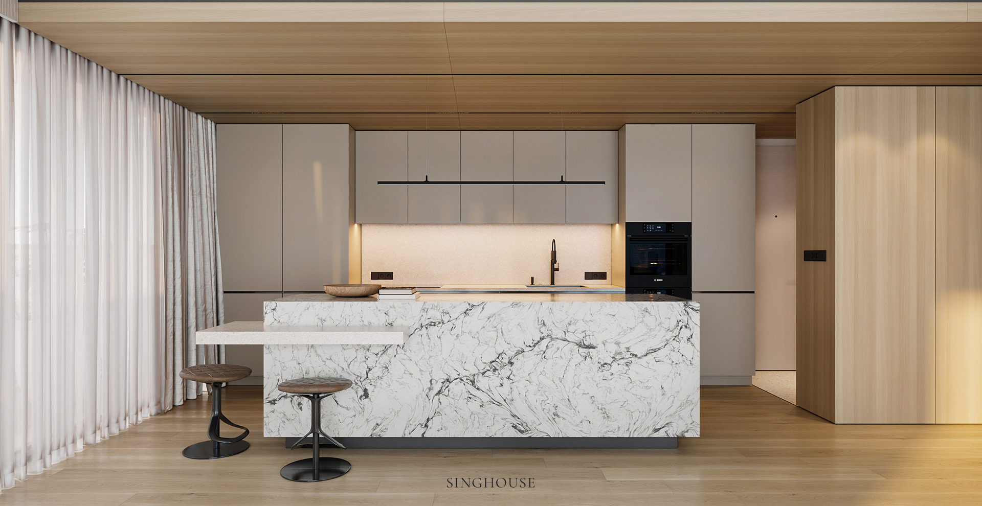 THIẾT KẾ CĂN HỘ PHONG CÁCH SCANDINAVIAN TẠI ĐÀ NẴNG: BÀN ĐẢO BẾP KẾT NỐI KHÔNG GIAN