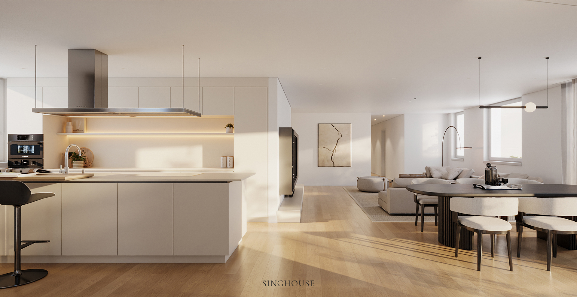Các khu vực sinh hoạt được kết nối tự nhiên, để thiết kế căn hộ Scandinavian ở Đà Nẵng giữ được sự ấm áp mà không cần quá nhiều điểm nhấn.