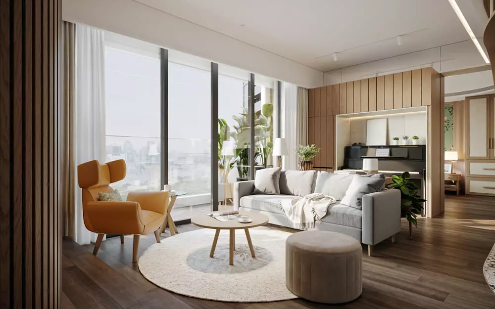thiết kế phòng khách tối giản