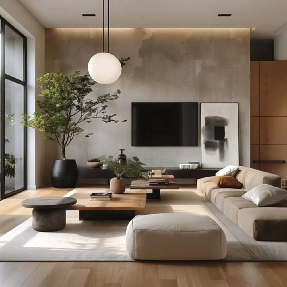 thiết kế phòng khách tối giản